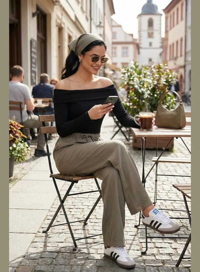 ليلا Lela Relaxed Fit High Waist Wide Leg Tie-Up Trousers Women's Pants 6923874